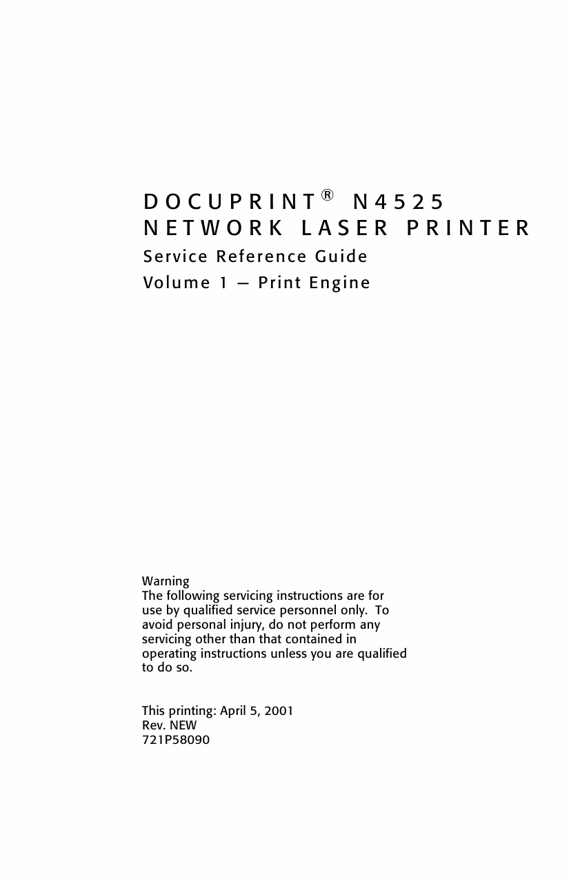 Xerox DocuPrint N4525 Parts List and Service Manual-1